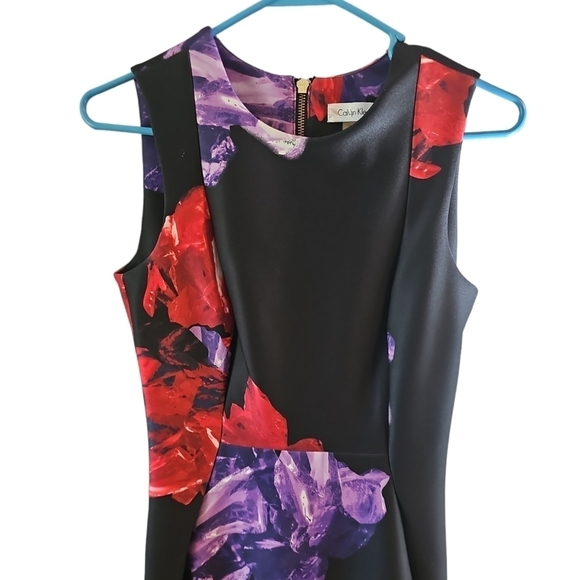 Calvin Klein floral scuba sheath dress sz 2 black red purple - Picture 3 of 6
